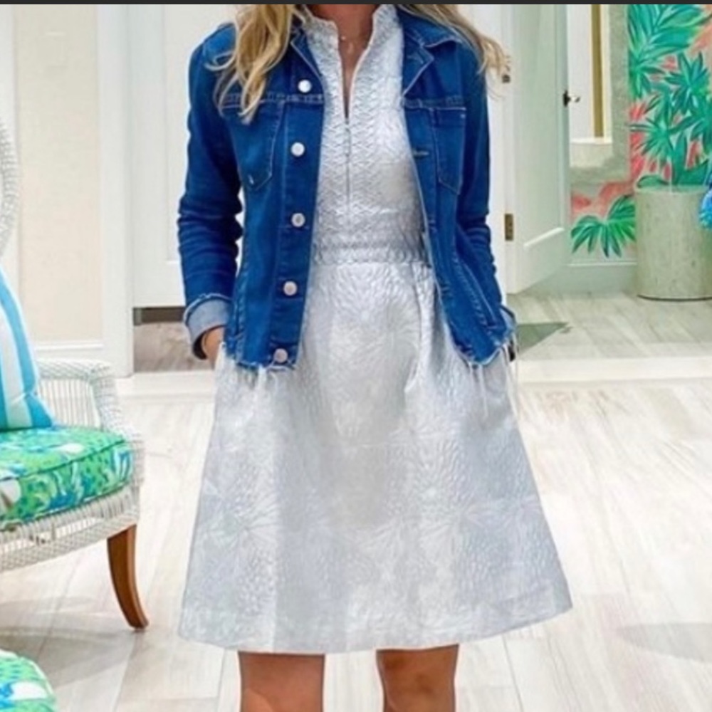 LILLY PULITZER dress Franci Metallic Jacquard in Seaside Grey Full Bloom 10